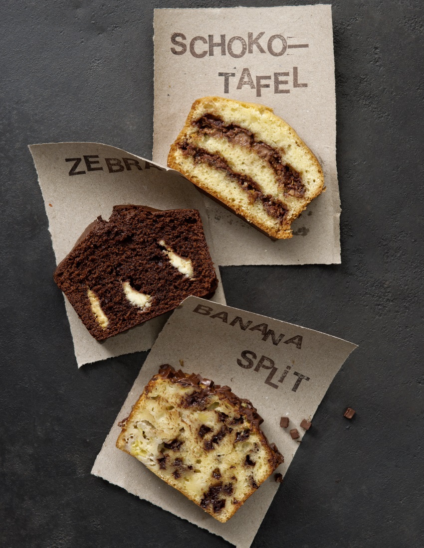 Schokotafel-Cake, Zebra-Cake,  Bananen-Split-Cake
